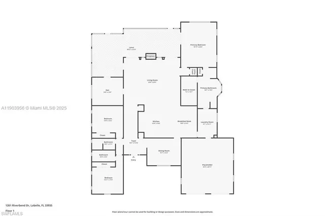 a view of an empty room with a large window