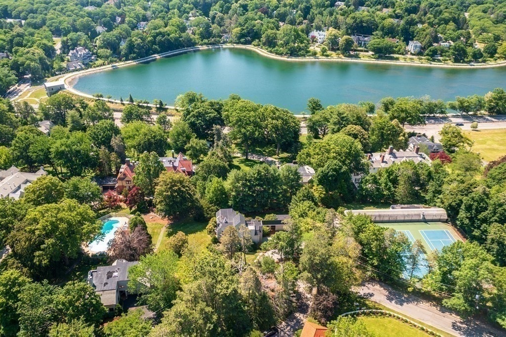 150 Buckminster Road Brookline, MA 02445 - Photo 10 of 25 an aerial view of a houses with a yard and a lake view