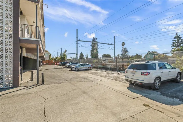 a view of a building with a street