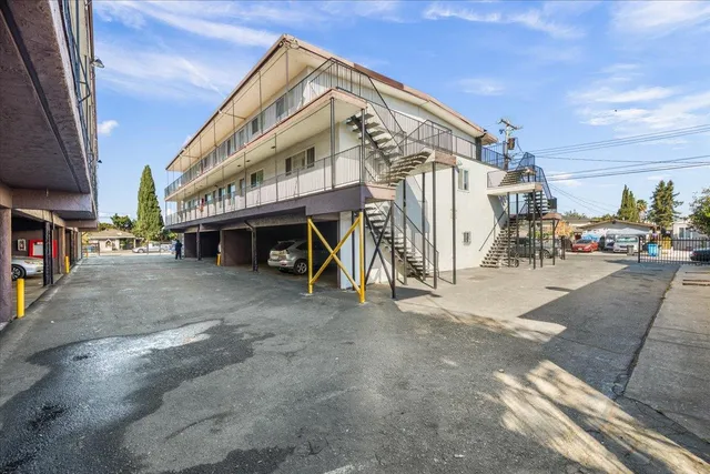 a front view of a building with street