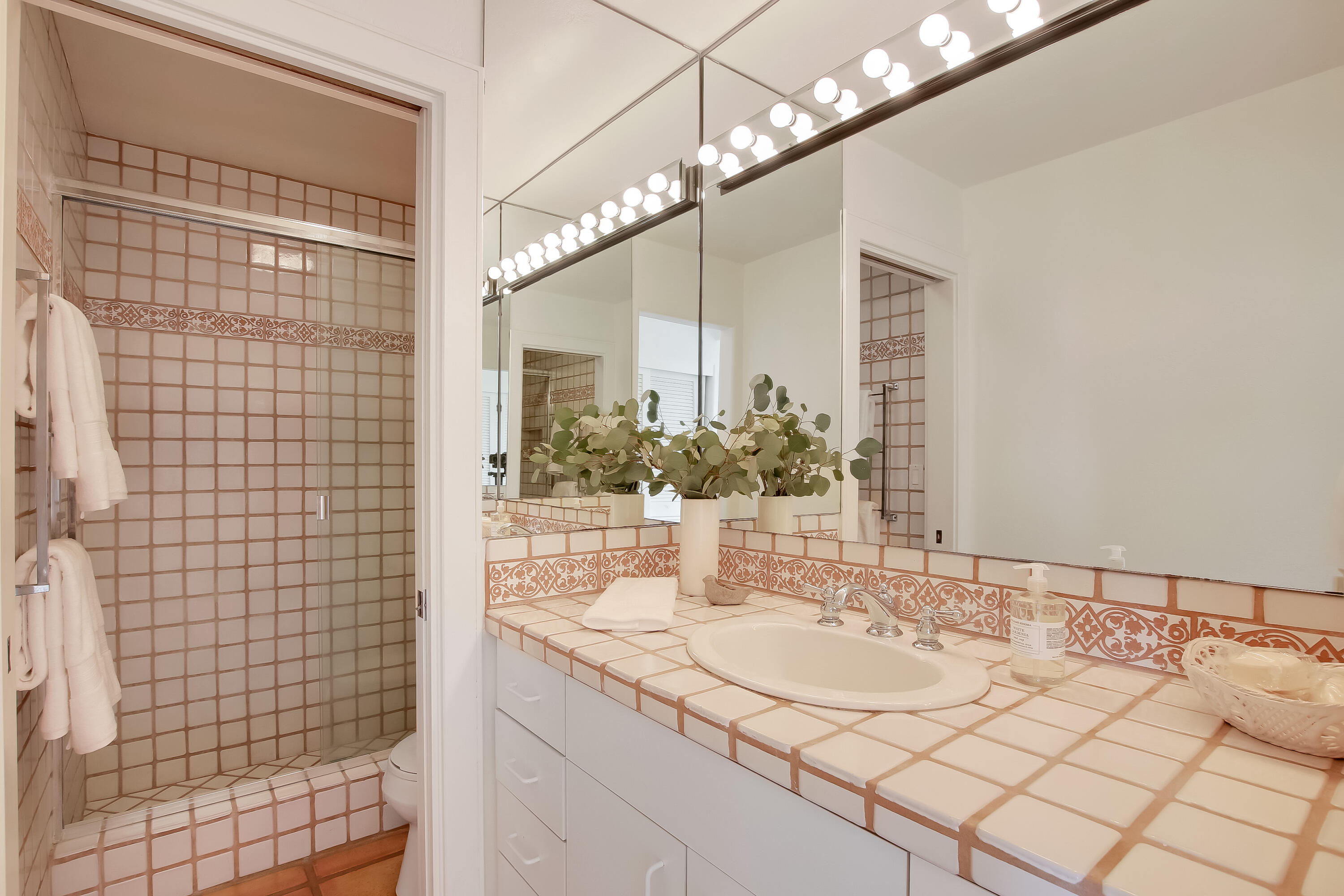 3375 Foothill Road, Unit 333 Carpinteria, CA 93013 - Photo 16 of 23 a bathroom with a sink shower and a mirror