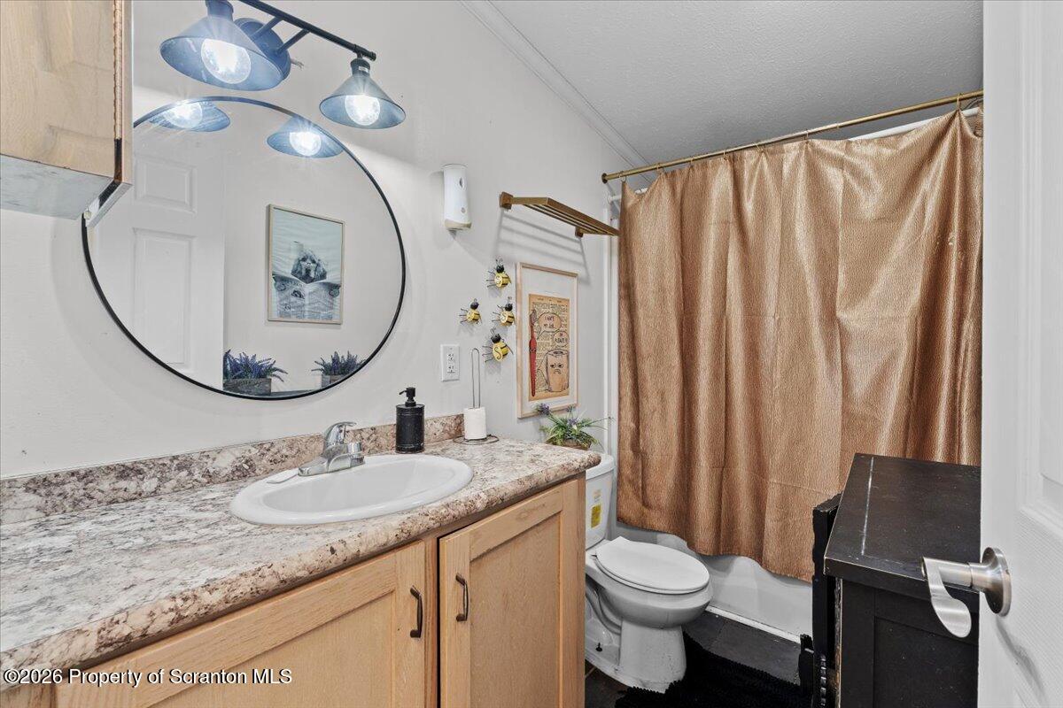 396 Park Road Dingmans Ferry, PA 18328 - Photo 22 of 39 a bathroom with a granite countertop sink toilet and a mirror