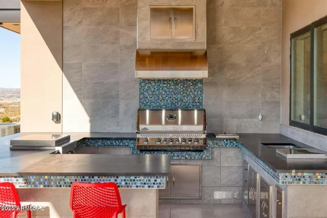 a view of a balcony with swimming pool