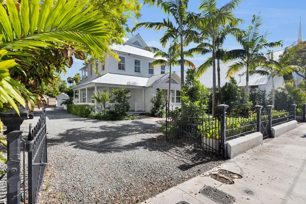 a view of a park with plants and palm trees