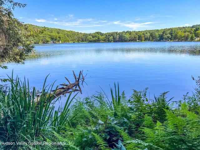 an aerial view of a houses with a lake view