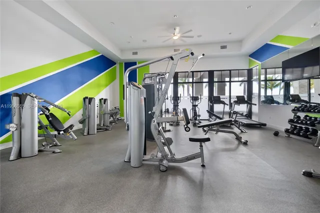 a view of a room with gym equipment