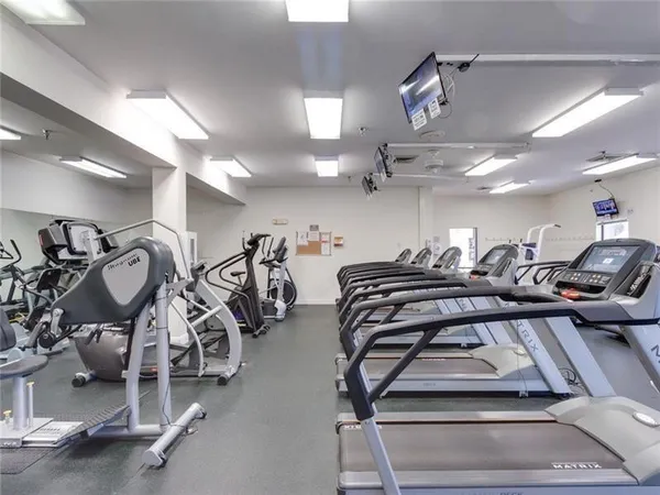 a view of a room with gym equipment