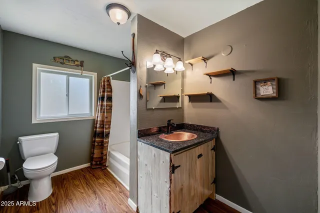 a bathroom with a sink a toilet and a mirror