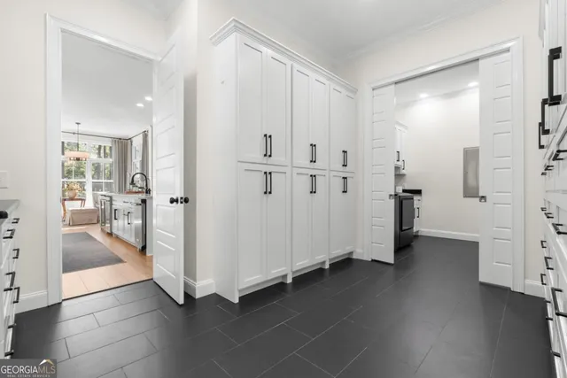 a view of a bathroom with a tub and shower