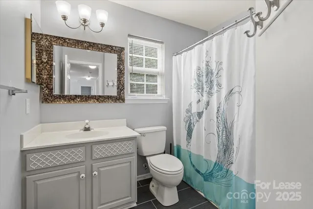 a bathroom with a sink a toilet and a mirror