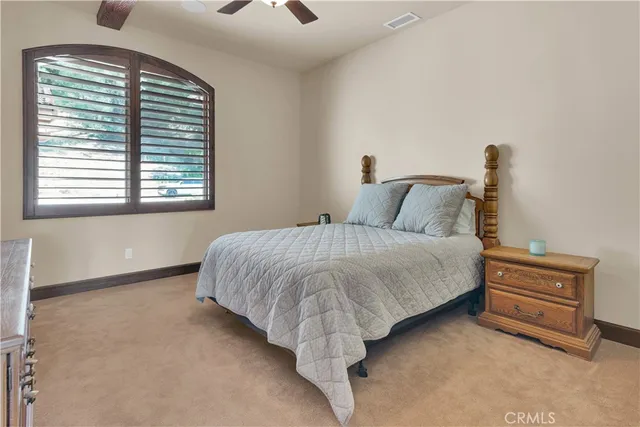 a bedroom with a bed and a walk in closet