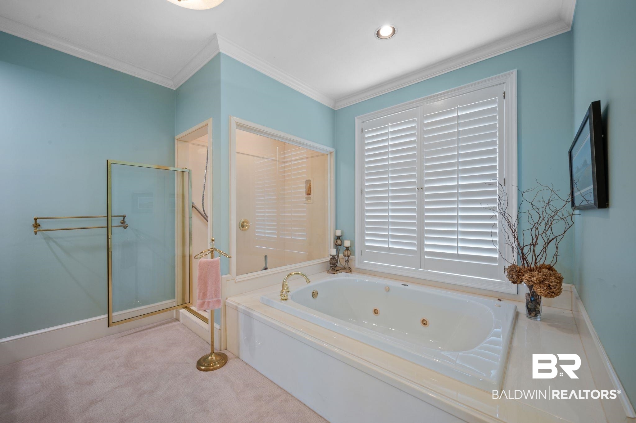 31800 River Road Orange Beach, AL 36561 - Photo 32 of 69 Bathroom with separate shower and tub and ornamental molding