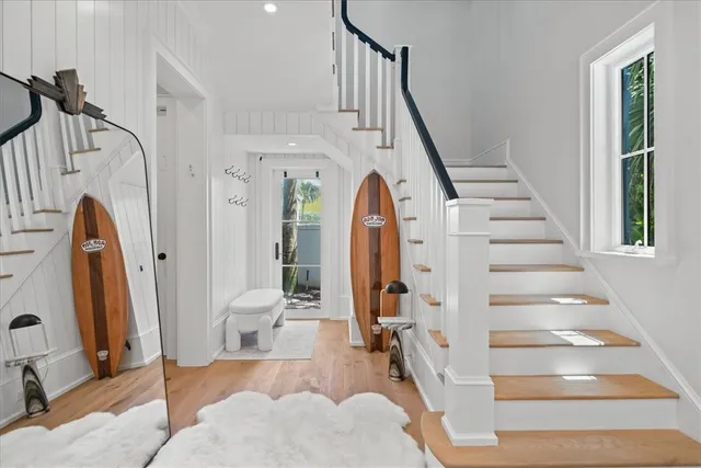 a view of a hallway with staircase