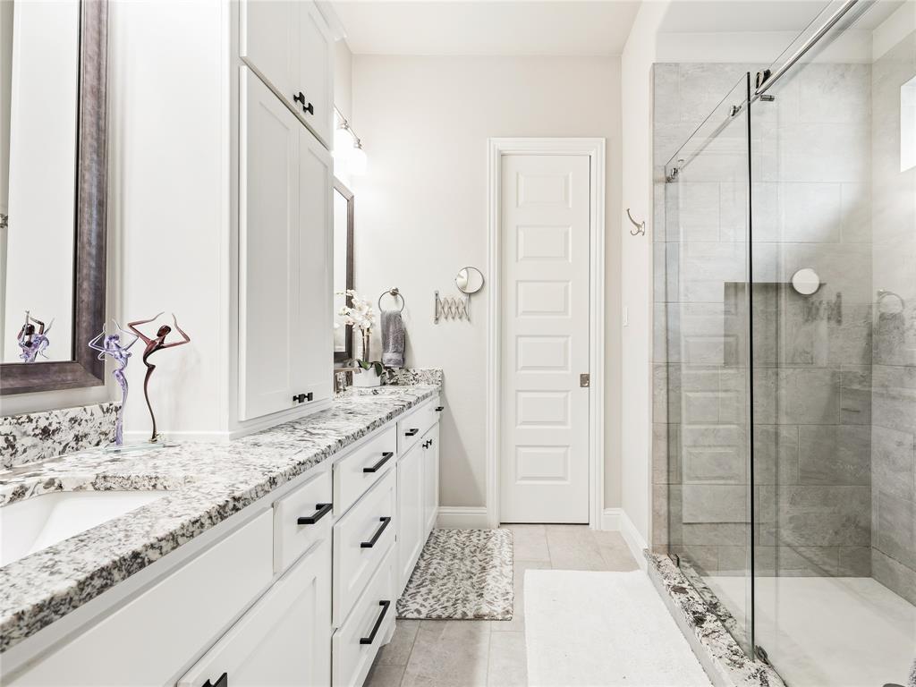 15340 Crape Myrtle Road Frisco, TX 75035 - Photo 21 of 40 Dual vanity with white cabinetry, granite countertops, and undermount sinks