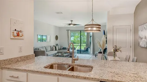 a kitchen with a sink a faucet a potted plant and a window