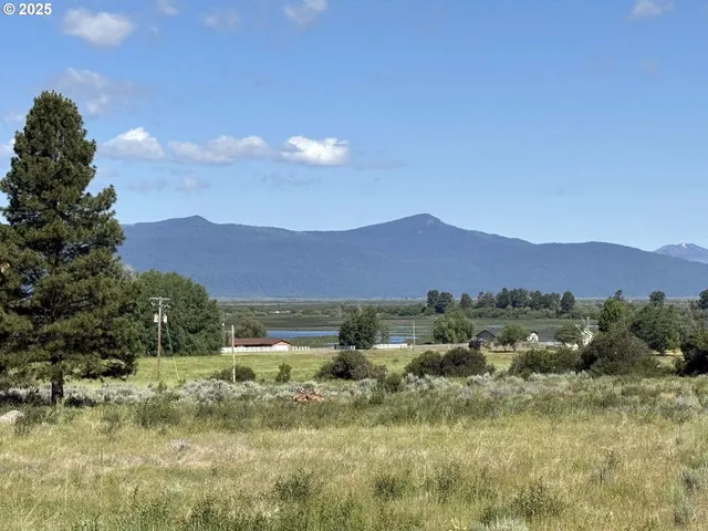 a view of a town with mountains in the background