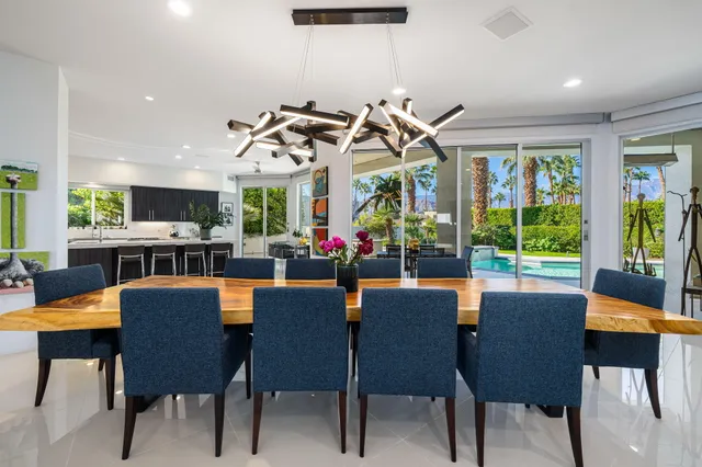 a view of a swimming pool with a garden