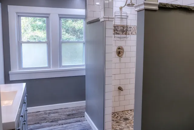 a bathroom with a shower