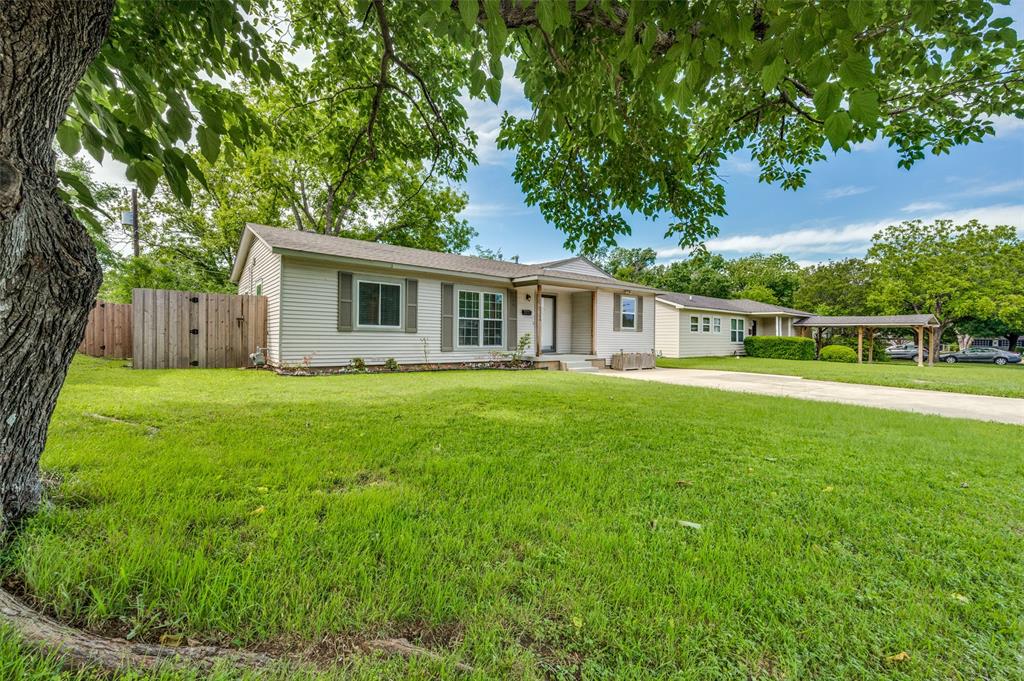 2316 Cunningham Street Irving, TX 75062 - Photo 2 of 22 Expansive front yard with a lush lawn, mature shade trees, and a concrete driveway