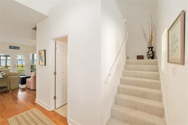 front view of a building with a garden