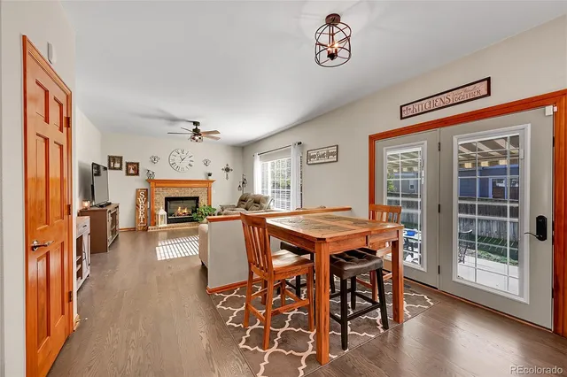a view of a room with shelves on the wall