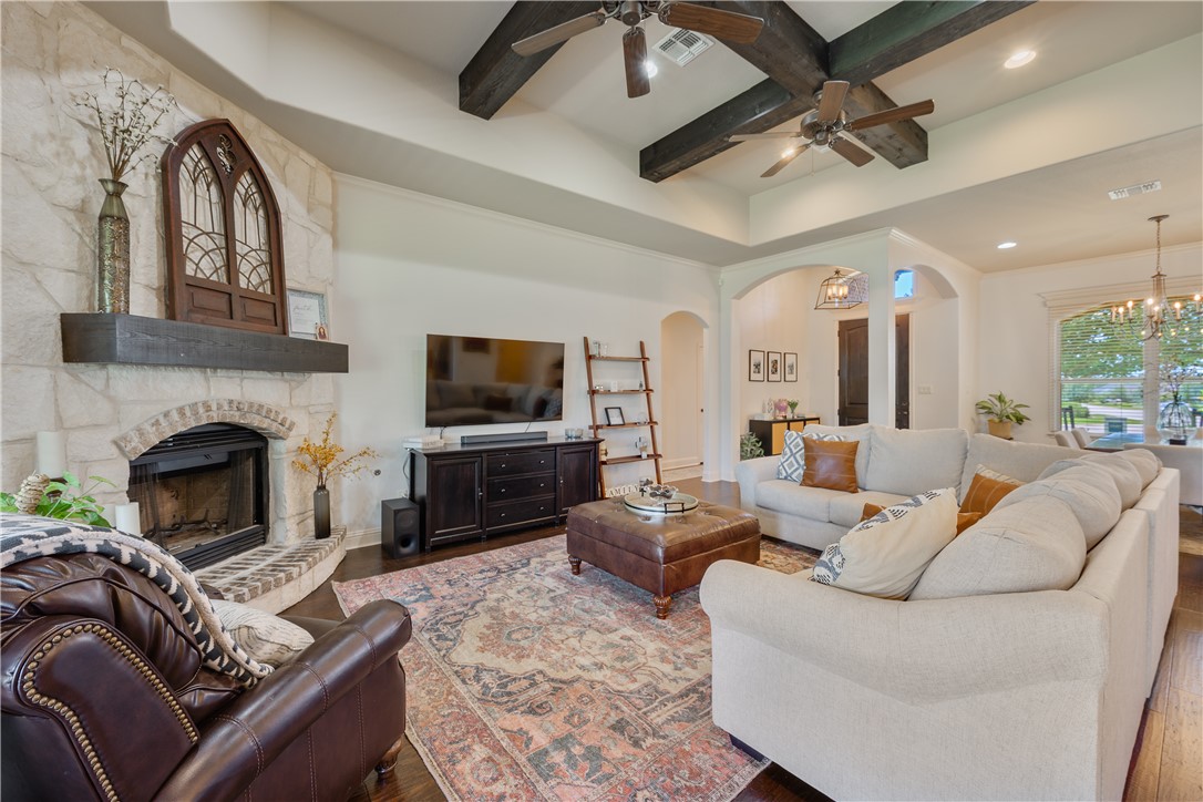 3301 Covington Court Bryan, TX 77808 - Photo 5 of 26 a living room with furniture a flat screen tv and a fireplace