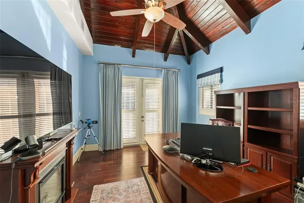 a view of a balcony with a swing