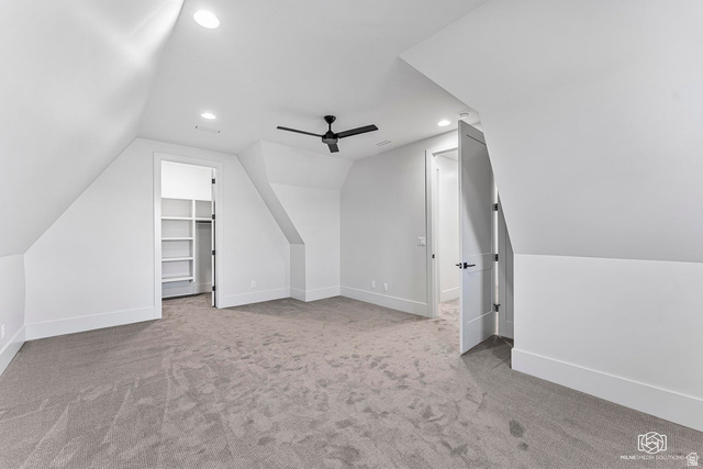 1468 South Red Cliffs Temple Lane St. George, UT 84790 - Photo 50 of 64 Additional living space featuring light carpet, vaulted ceiling, recessed lighting, and a ceiling fan