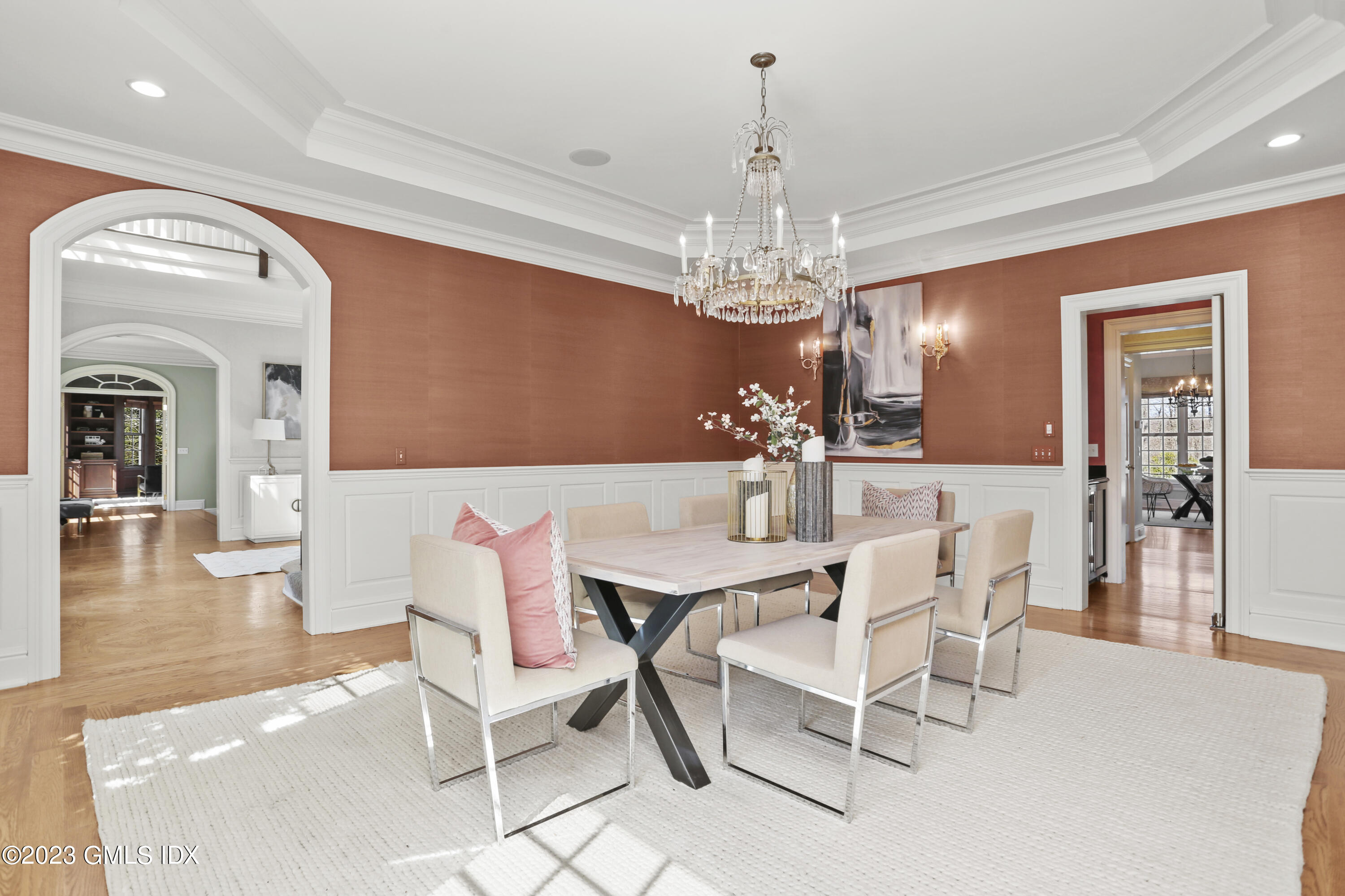 50 Byfield Lane Greenwich, CT 06830 - Photo 15 of 37 a view of a dining room with furniture and chandelier