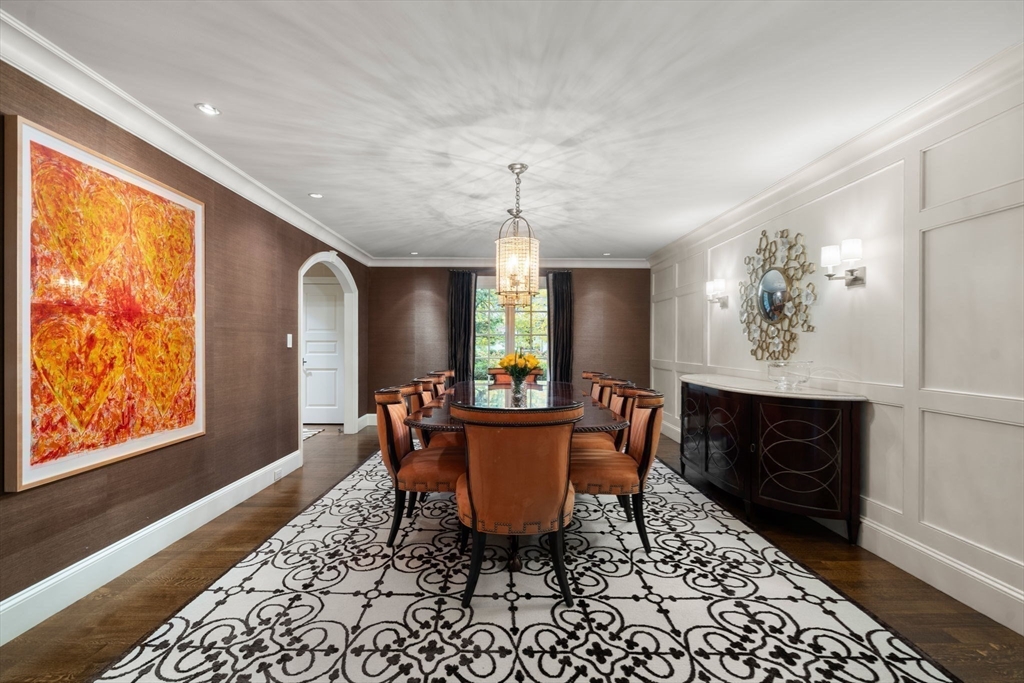 14 Greylock Road Wellesley, MA 02481 - Photo 5 of 24 a dining room with furniture a rug and a chandelier