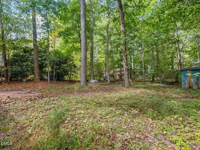 a backyard of a house with lots of green space and garden view