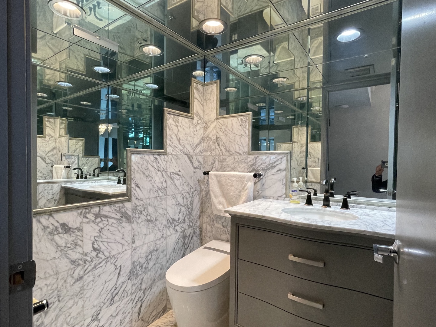 175 East Delaware Place, Unit 8604 Chicago, IL 60611 - Photo 16 of 31 a bathroom with a sink vanity granite and toilet