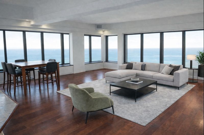 175 East Delaware Place, Unit 8604 Chicago, IL 60611 - Photo 4 of 28 a living room with furniture and a large window