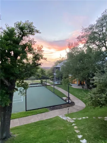 a view of a garden with a slide