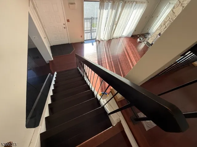 a view of dining room with wooden floor