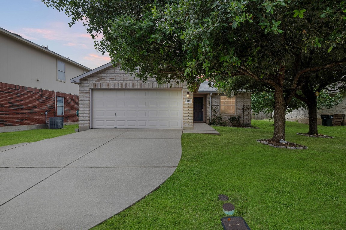 a front view of house with a garden