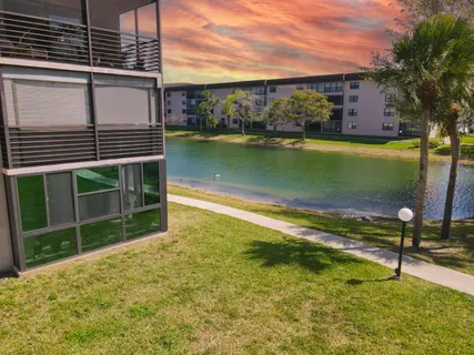 a view of a lake with a city