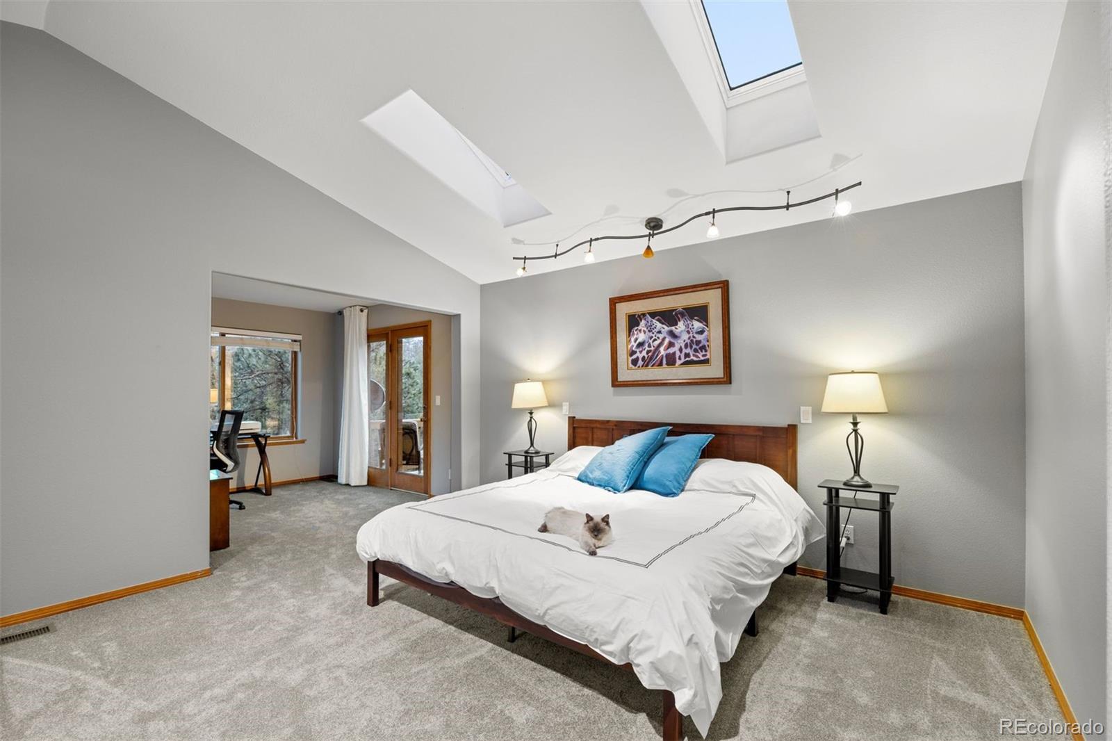 3154 South Piney Ridge Road Evergreen, CO 80439 - Photo 20 of 49 a bedroom with a bed and a large mirror