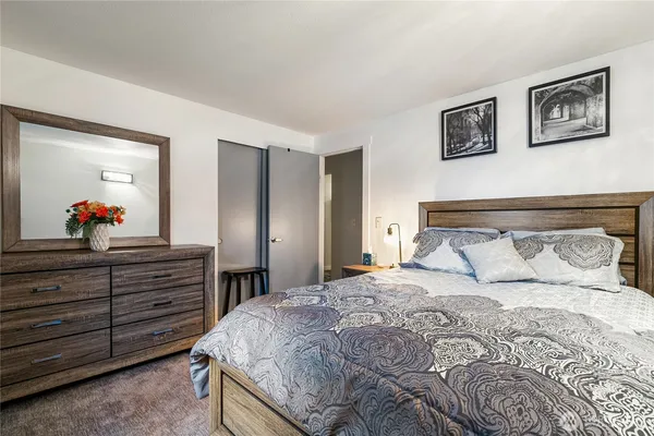 a bedroom with a bed and a dresser