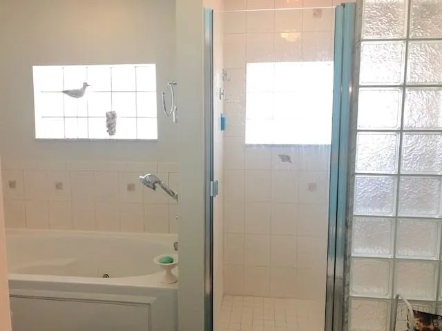 a bathroom with a bathtub