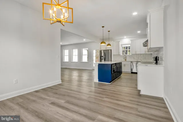 a view of kitchen with wooden floor
