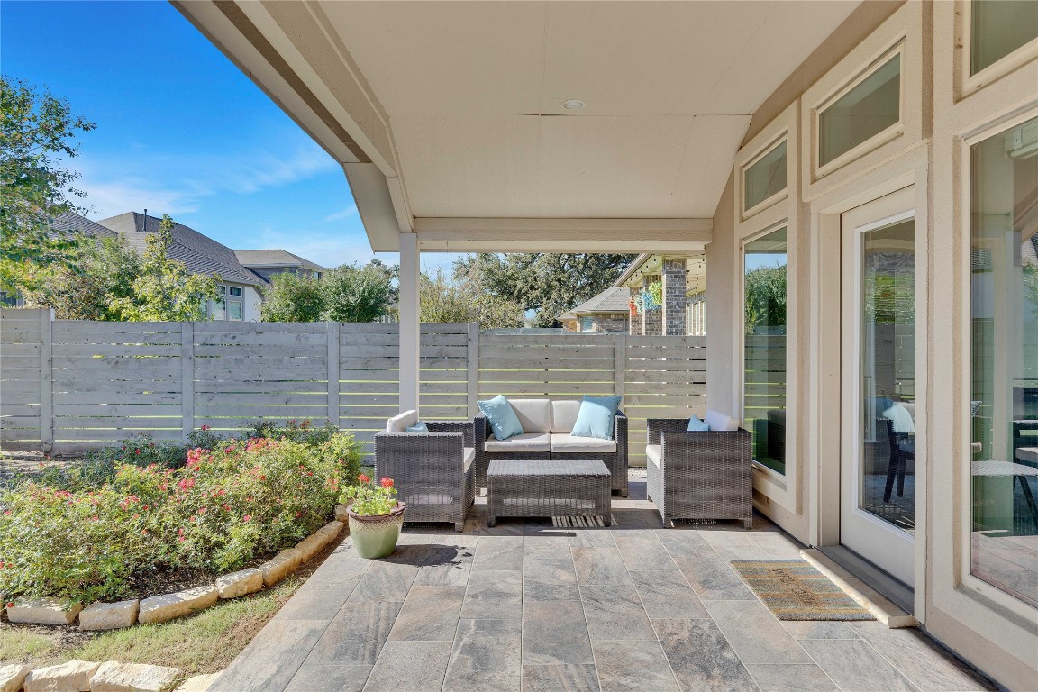 4229 Mercer Road Georgetown, TX 78628 - Photo 30 of 38 View of patio featuring an outdoor living space and a fenced backyard