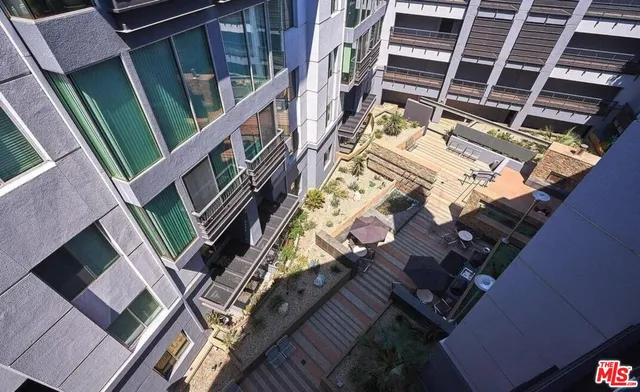 a view of an buildings with many windows