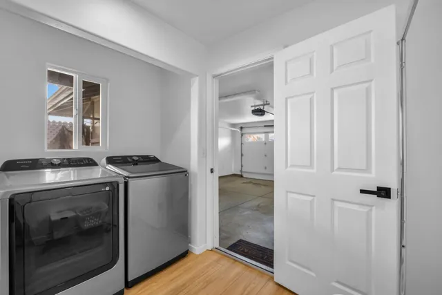 a view of a storage and utility room in a room