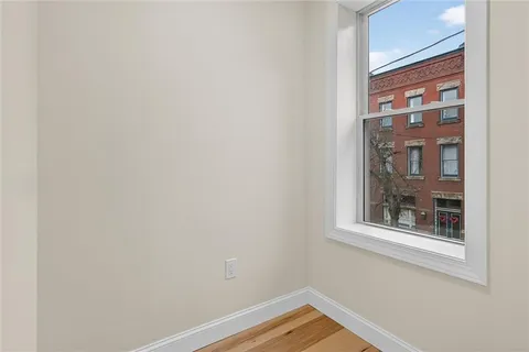 a view of a small space with a window