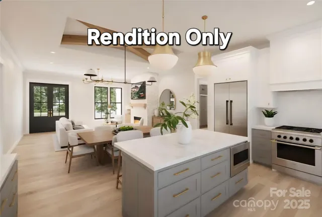 a view of kitchen center island and living room