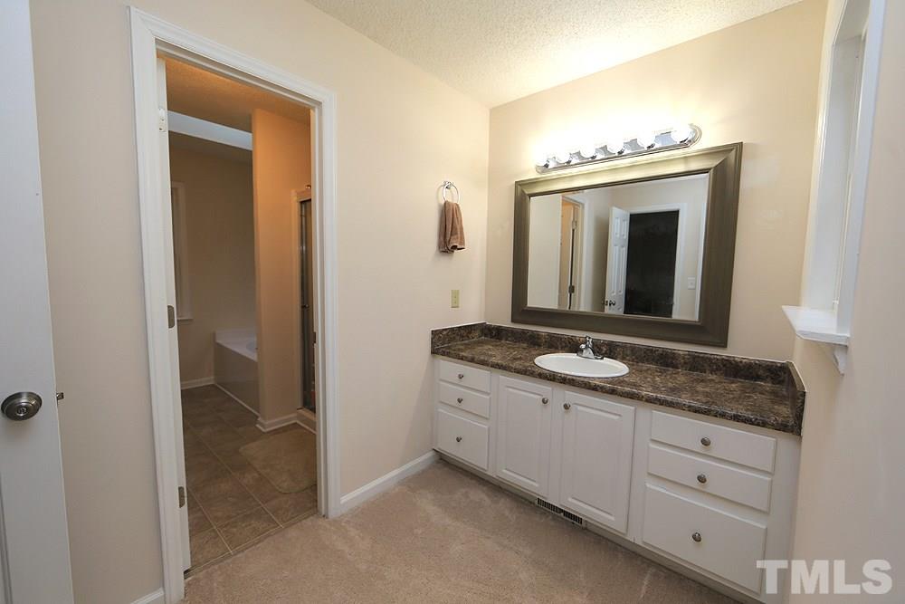 657 Thunder Road Rougemont, NC 27572 - Photo 18 of 29 a bathroom with a granite countertop sink and a mirror