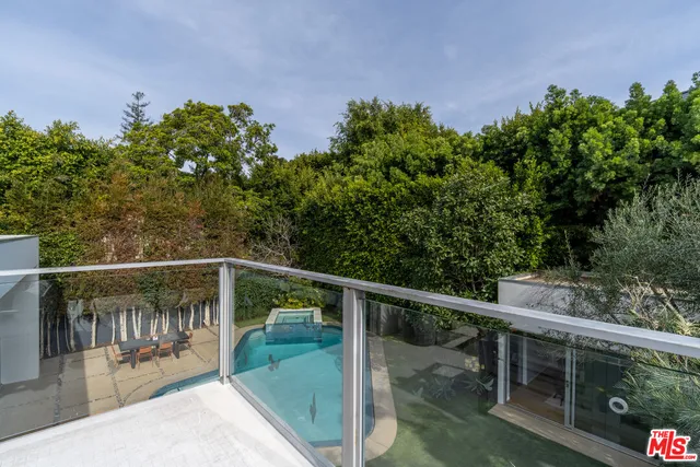 a view of a balcony with mountain view