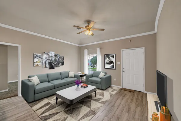 a living room with furniture