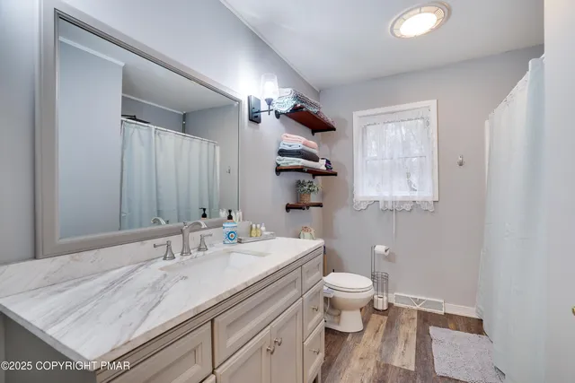 a bathroom with a sink a toilet and a mirror